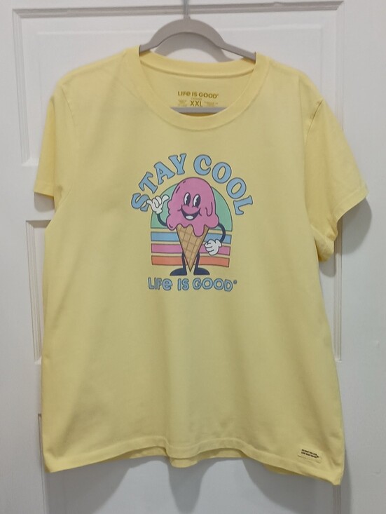 Life Is Good Tops - Life Is Good XXL Yellow Crusher Tee with Colorful Ice Cream Graphic